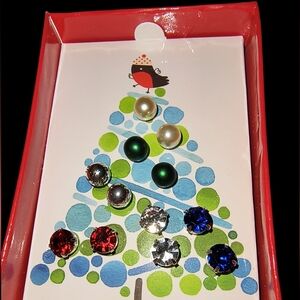 Avon Festive Gift Box With 6 Pairs Faux Pearl And Glass Post Earrings